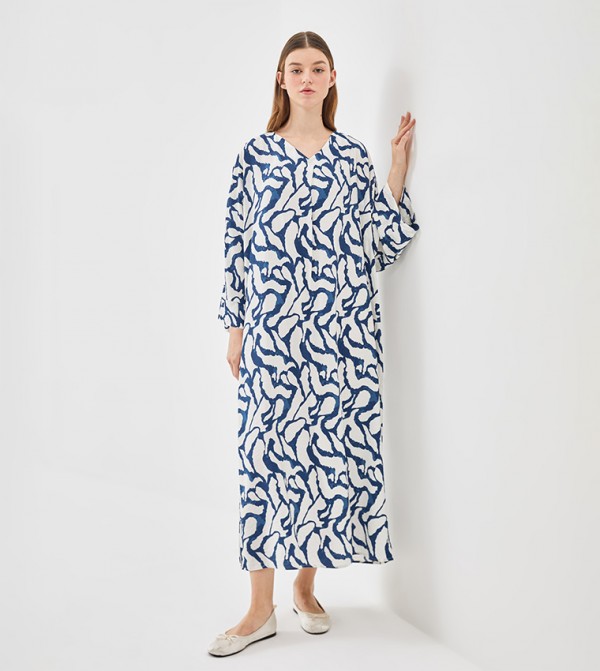 Patterned V-Neck Midaxi Dress