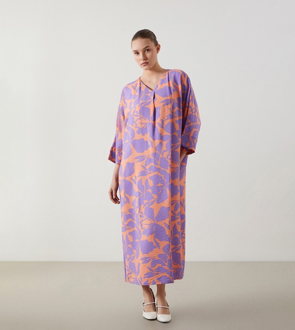 Patterned V-Neck Oversized Dress