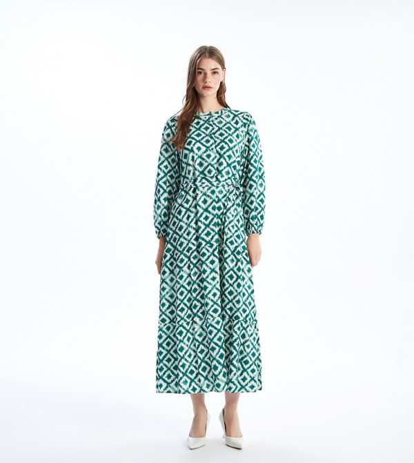 Printed Long Sleeves Midi Dress