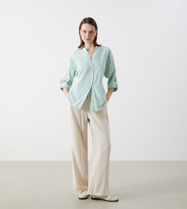 Textured Elastic Waist Wide Leg Trousers