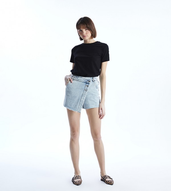 Washed Wrap Denim Skort