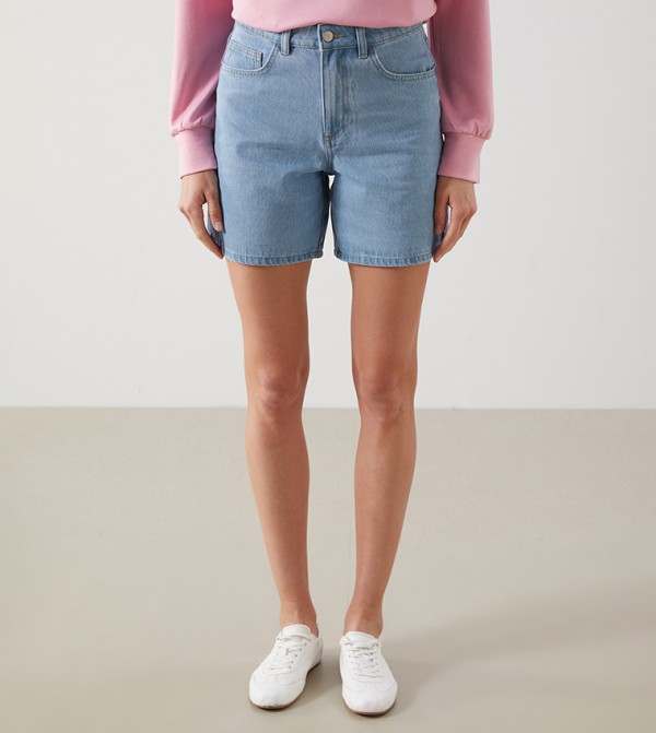 Washed High Waist Denim Shorts