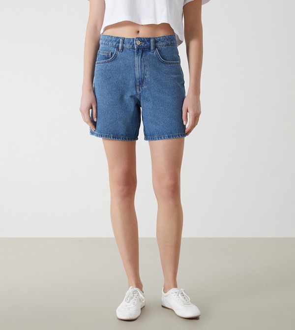 Washed High Waist Denim Shorts