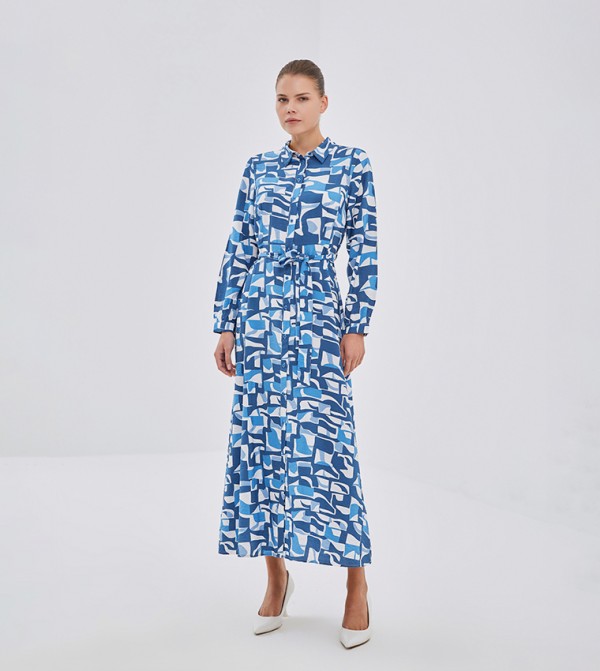 Patterned Long Sleeves Shirt Dress