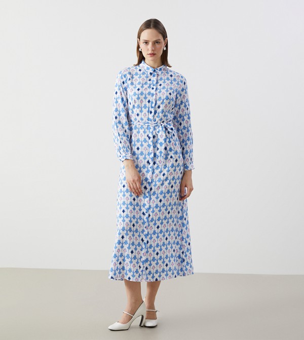 Patterned Long Sleeves Shirt Dress