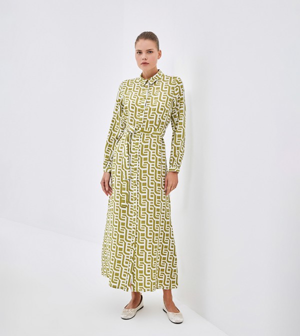 Patterned Long Sleeves Shirt Dress