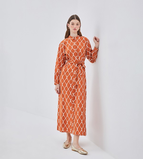 Patterned Long Sleeves Shirt Dress