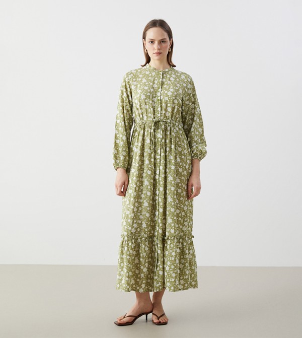 Patterned Long Sleeves Maxi Dress