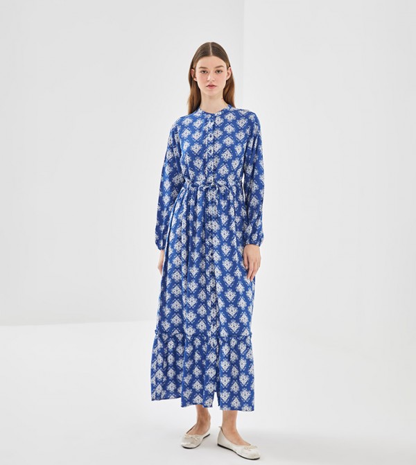 Patterned Long Sleeves Maxi Dress
