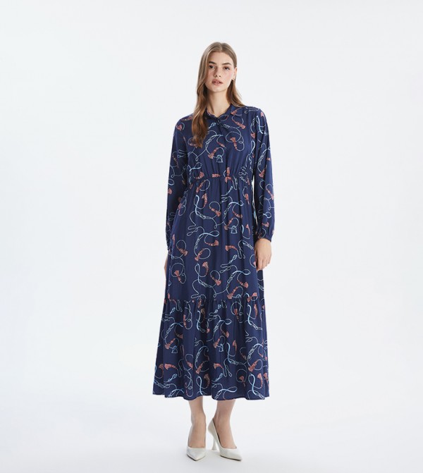 Printed Long Sleeves Midi Dress