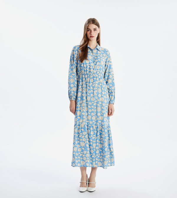 Printed Long Sleeves Midi Dress