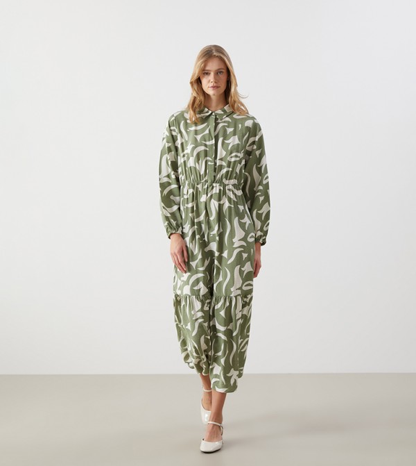 Patterned Long Sleeves Midi Dress