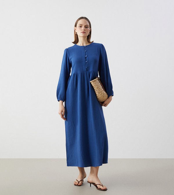 Textured Long Sleeves Maxi Dress