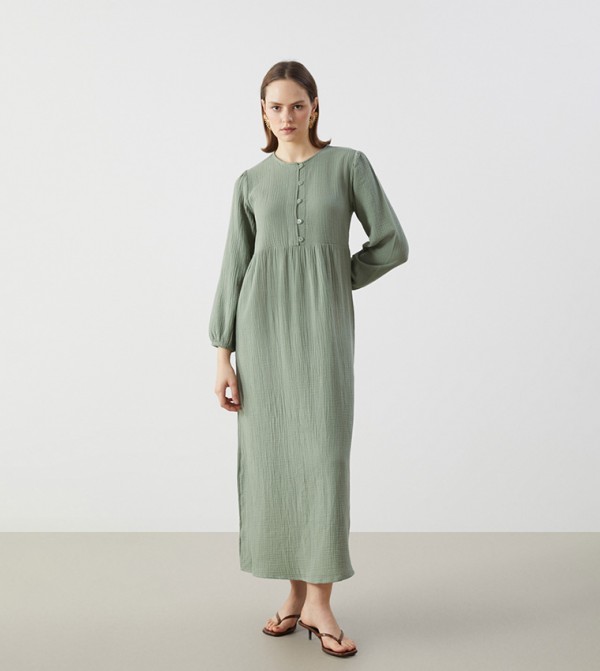 Textured Long Sleeves Maxi Dress