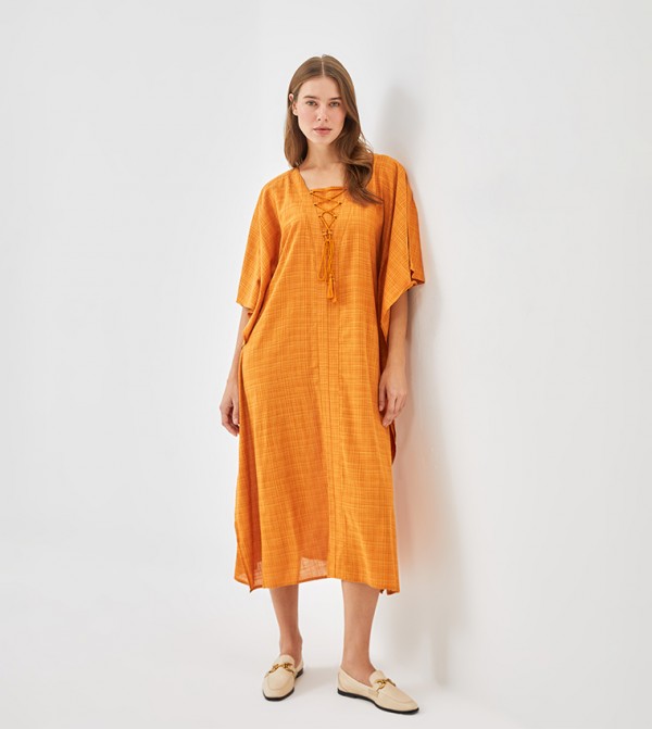 Patterned Flared Sleeves Midi Dress