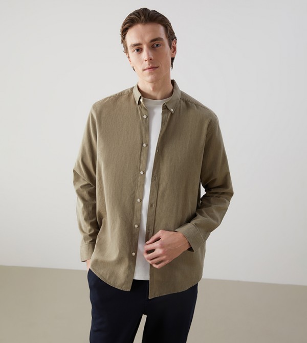 Solid Slim Fit Linen Shirt