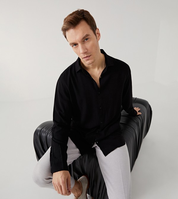 Linen Blended Slim Fit Long Sleeves Shirt