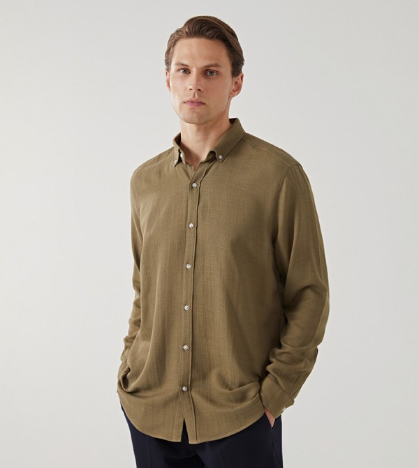Slim Fit Long Sleeves Dobby Weave Shirt
