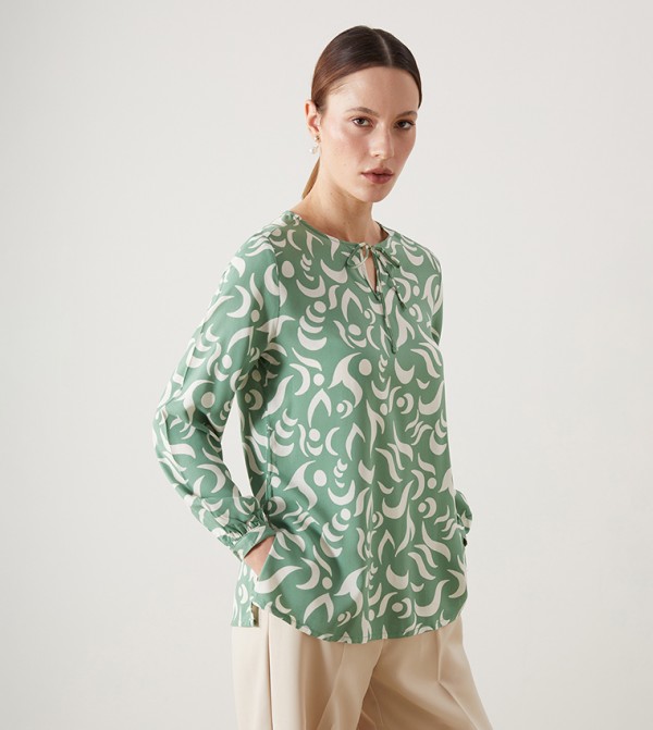 Patterned Tie-Up Neck Top