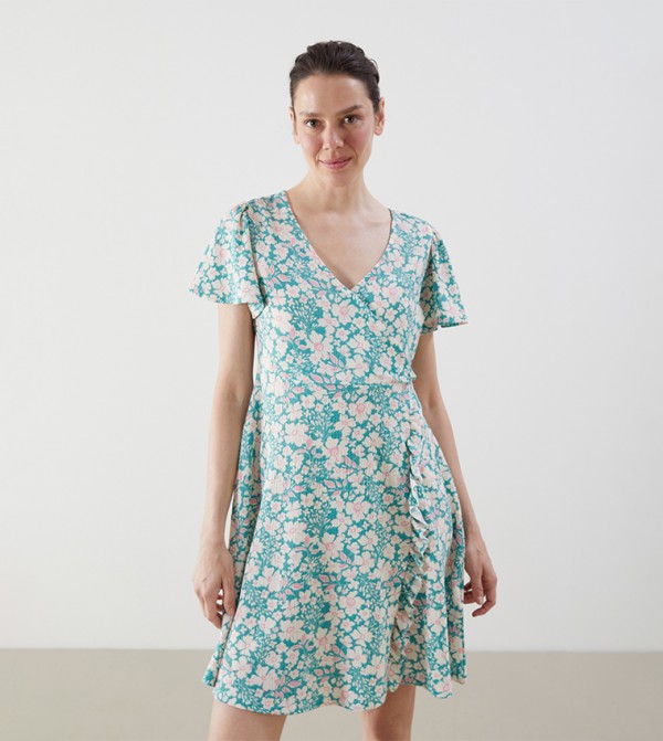 Floral Printed V-Neck Mini Dress