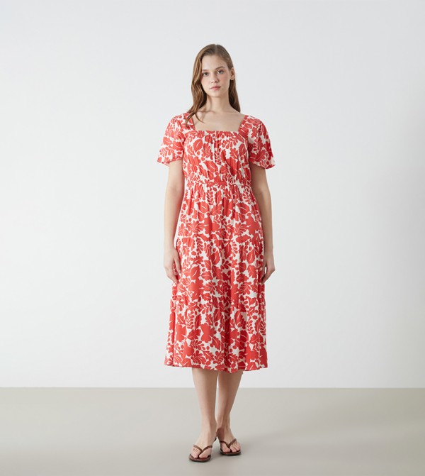 Patterned Flared Sleeves Midi Dress