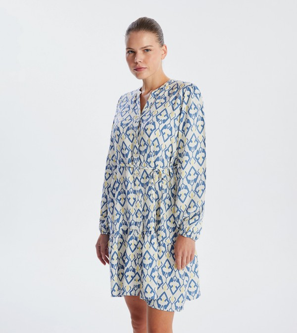Patterned Long Sleeves Mini Dress