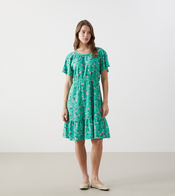 Floral Printed Flared Sleeves Midi Dress