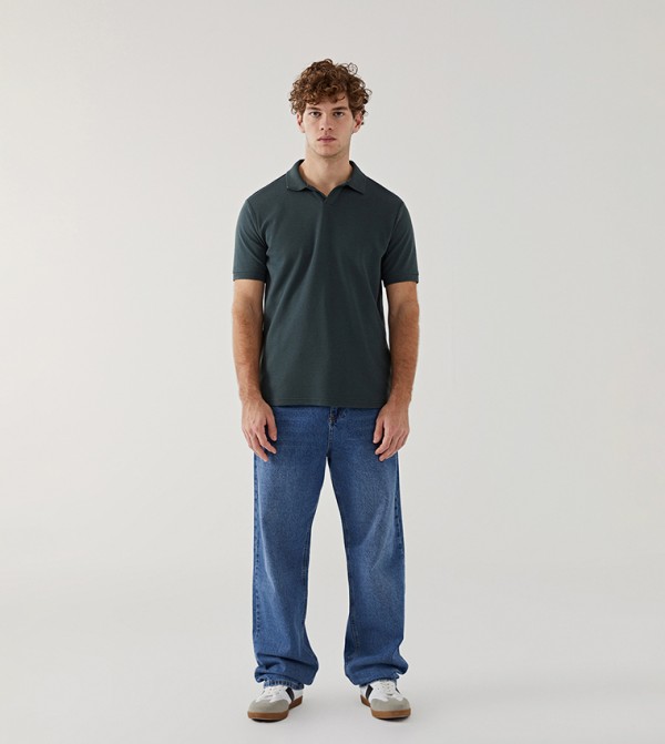 Textured Short Sleeves Polo T-Shirt