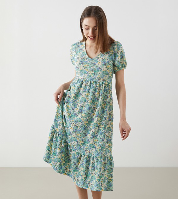 Floral V-Neck Midi Dress