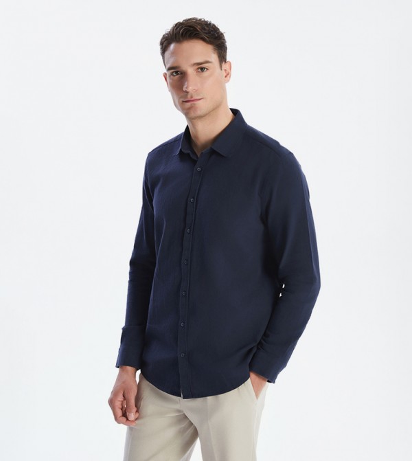 Dobby Weave Slim Fit Long Sleeves Shirt