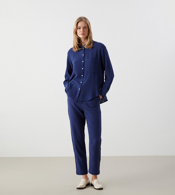 Drawstring Waist Crinkled Pants