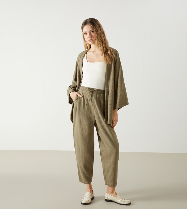 Drawstring Waist Carrot Fit Pants
