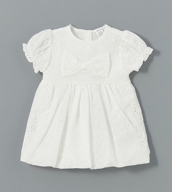 Embroidered Bow Detail Mini Dress