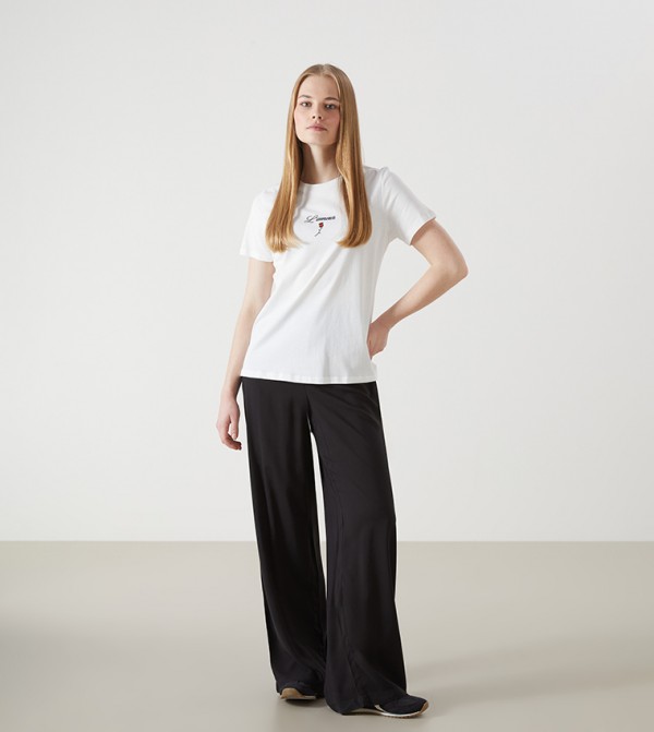 Solid Elastic Waist Wide Leg Pants