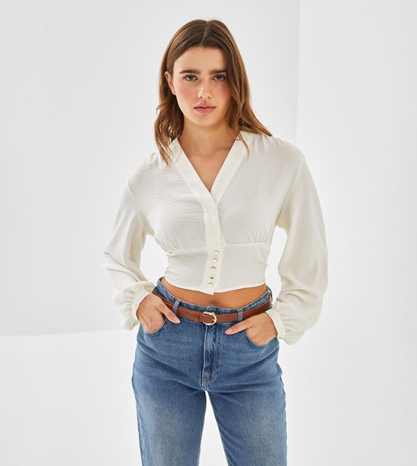 Textured Long Sleeves Dobby Top