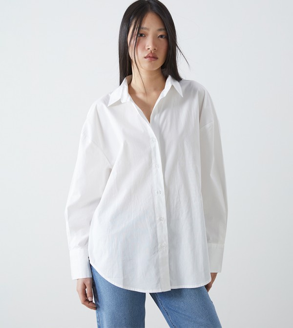 Solid Long Sleeves Oversized Shirt