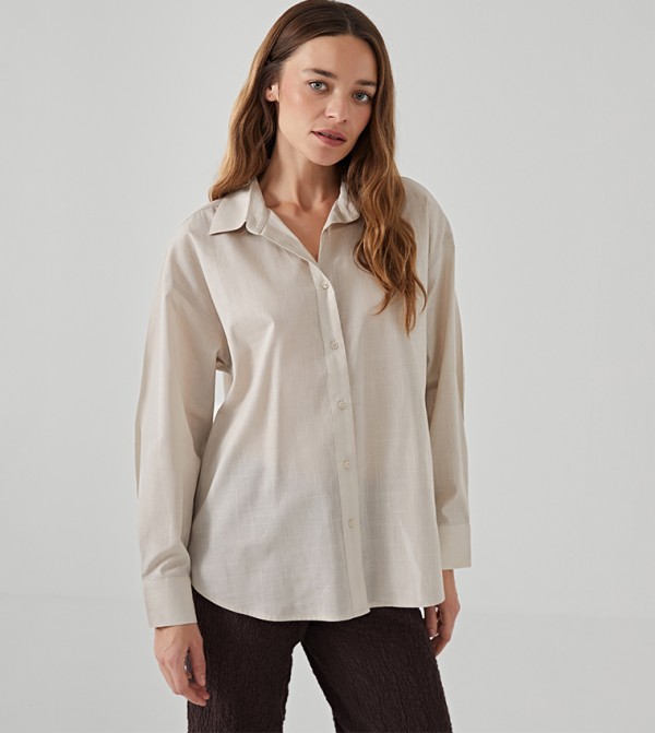 Solid Long Sleeves Oversized Shirt