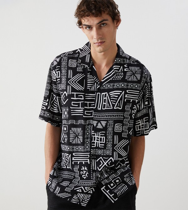 Patterned Revere Collar Shirt