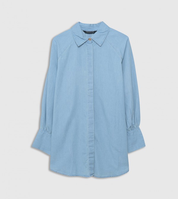 Washed Long Sleeves Denim Tunic Shirt