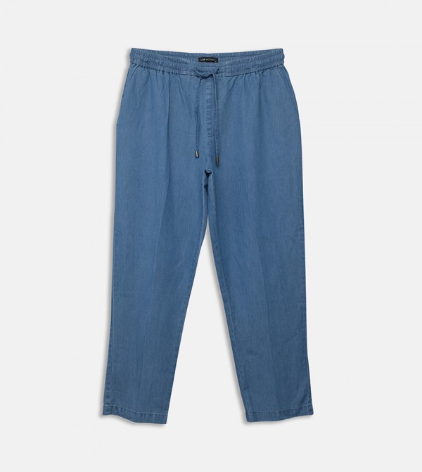 Solid Elastic Waist Wide Leg Jeans