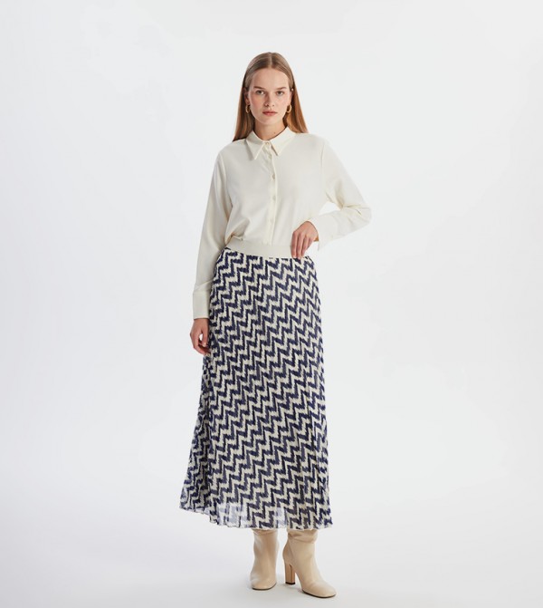 Patterned Elastic Waist Midi Skirt