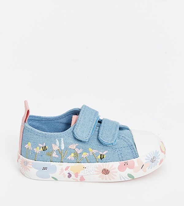 Embroidered Velcro Closure Sneakers