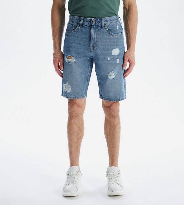 Ripped Standard Fit Denim Shorts