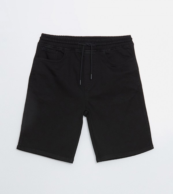 Woven Drawstring Waist Denim Shorts