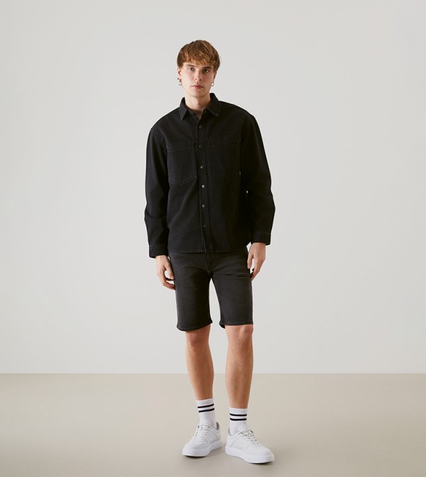 Washed Slim Fit Denim Shorts