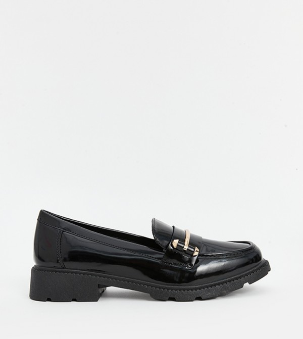 Leather Look Metal Applique Detail Loafers