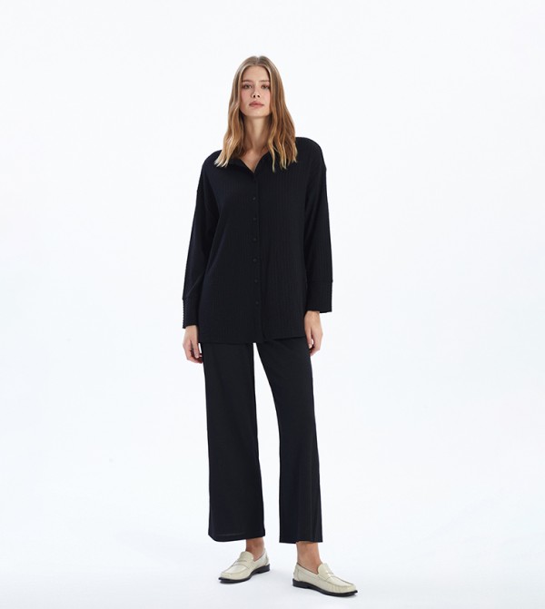 Textured Elastic Waist Trousers