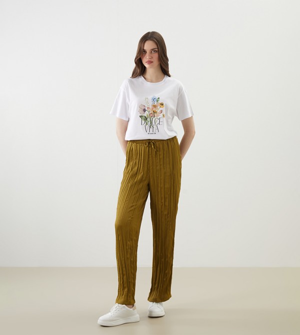 Textured Elastic Waist Pants