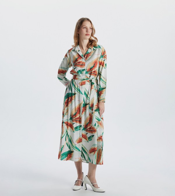 Patterned Long Sleeves Shirt Dress