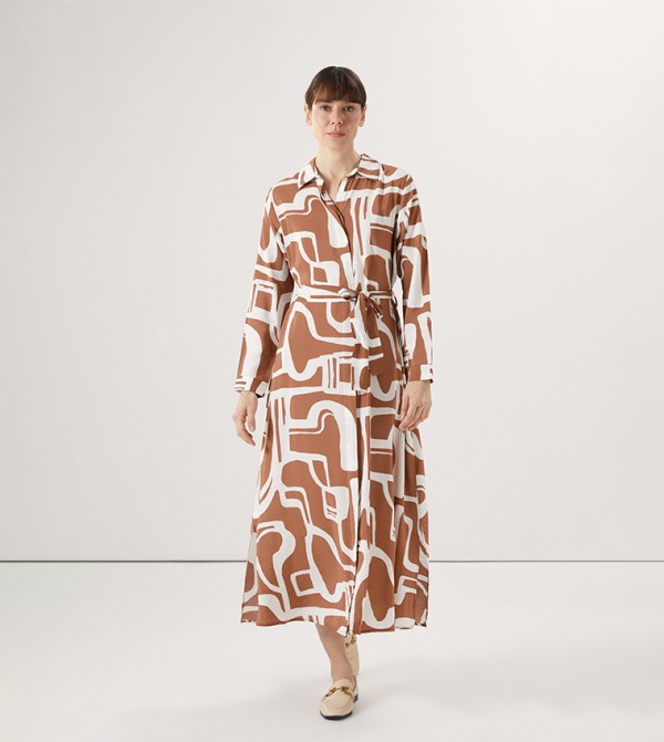 Patterned Long Sleeves Shirt Dress